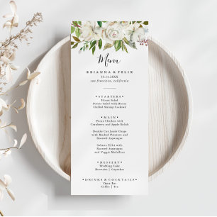 White Winter Peony Floral Dinner Menu