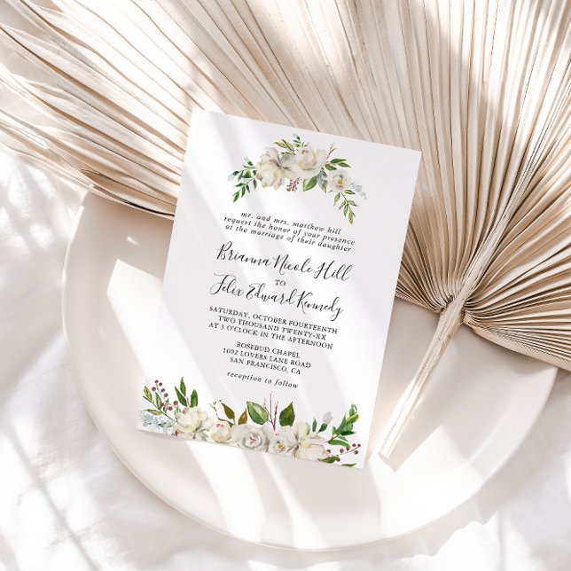 White Winter Peony Floral Formal Wedding Invitation (Creator Uploaded)