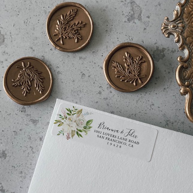 White Winter Peony Floral Return Address Label (Creator Uploaded)