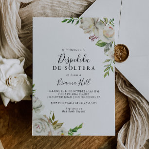 White Winter Peony Floral Spanish Bridal Shower Invitation