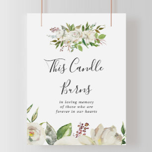 White Winter Peony Floral This Candle Burns Sign