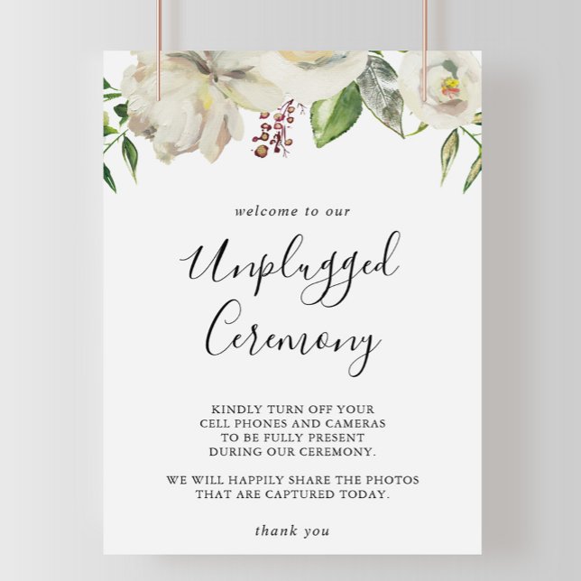 White Winter Peony Floral Unplugged Ceremony Sign (Creator Uploaded)