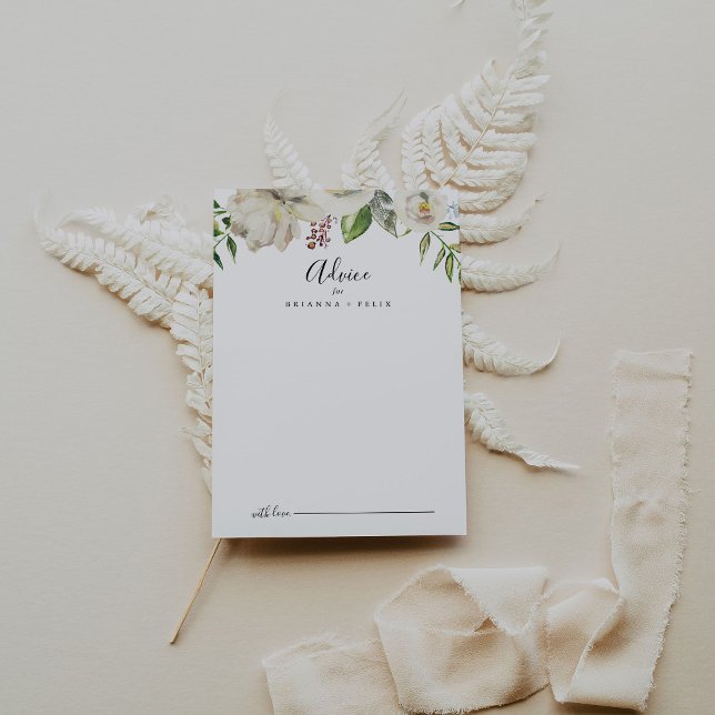 White Winter Peony Floral Wedding Advice Card (Creator Uploaded)