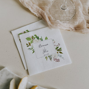 White Winter Peony Floral Wedding Napkin