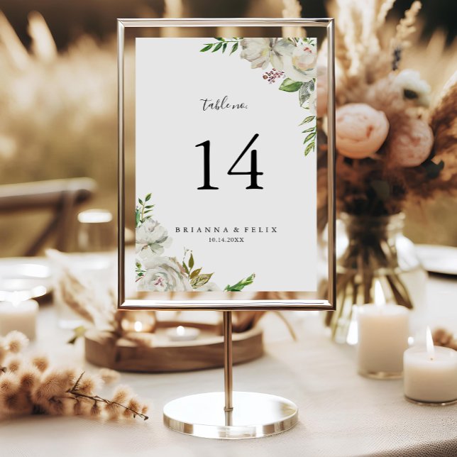 White Winter Peony Floral Wedding Table Number (Creator Uploaded)