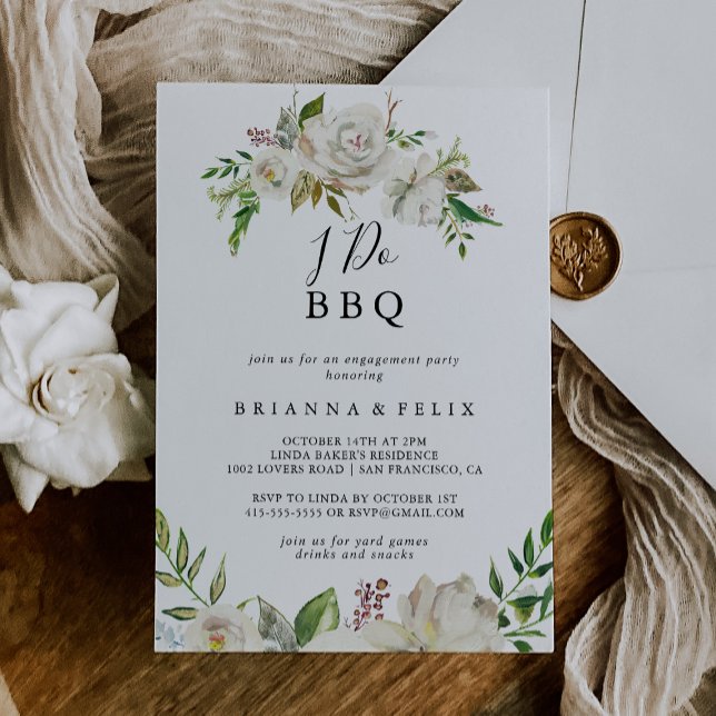 White Winter Peony I Do BBQ Engagement Party Invitation (Creator Uploaded)