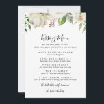 White Winter Peony Wedding Kissing Menu Game Card<br><div class="desc">This white winter peony wedding kissing menu game card is perfect for a modern wedding reception. The design features beautiful hand-drawn white peonies bunched into neat bouquets with burgundy buds and green leaves.</div>