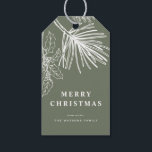 White Winter Pine Botanical Taupe Green Christmas Gift Tags<br><div class="desc">Add a rustic and whimsical touch to your holiday wrapping with these watercolor gift tags featuring a snowy red cottage, evergreen trees, and two rabbits. The peaceful woodland scene is hand-painted in soft winter tones, perfect for Christmas gifts, winter weddings, or seasonal party favours. These tags are a great way...</div>