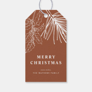 White Winter Pine Botanical Terracotta Christmas Gift Tags