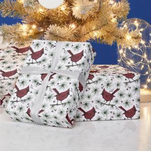 White Winter Red Cardinals Pattern Wrapping Paper