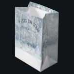 White Winter Romantic Snowy Woods Medium Gift Bag<br><div class="desc">Merry christmas customisable text. White and blue grey tones winter scene in secluded wood and romantic cute house.</div>