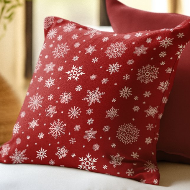 White Winter Snowflake Bright Red Cushion (Creator Uploaded)
