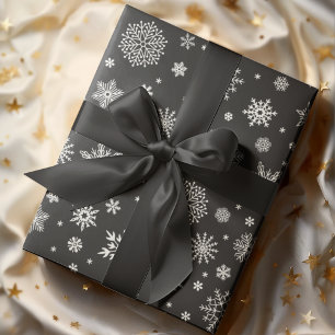 White Winter Snowflake Charcoal Wrapping Paper