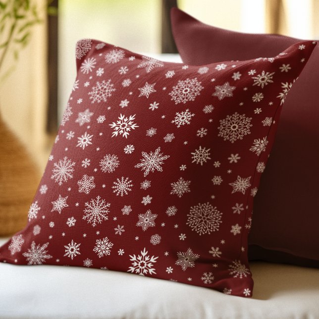 White Winter Snowflake Crimson Red Cushion (Creator Uploaded)