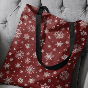 White Winter Snowflake Crimson Red Tote Bag