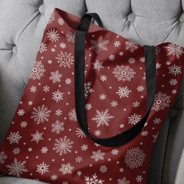 White Winter Snowflake Crimson Red Tote Bag (Creator Uploaded)
