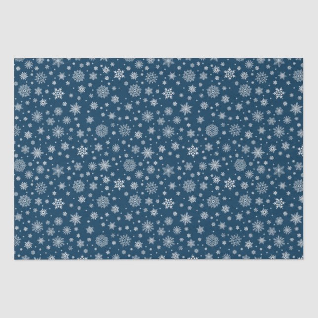 White Winter Snowflake Navy Blue Tissue Paper (Front)