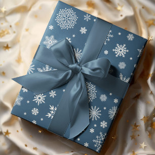 White Winter Snowflake Navy Blue Wrapping Paper