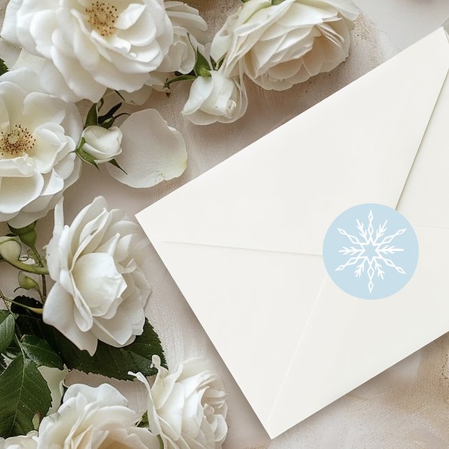White Winter Snowflakes Blue Classic Round Sticker (Creator Uploaded)