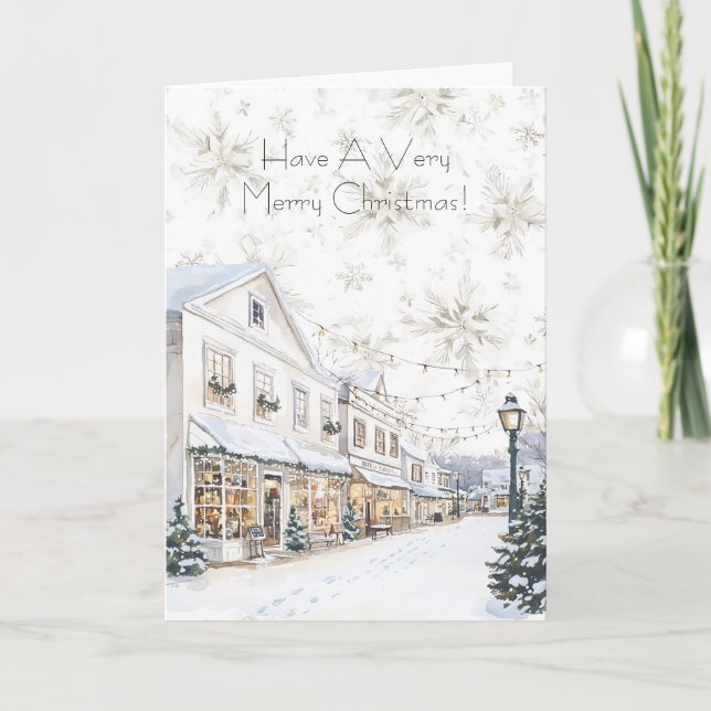 White Winter Snowflakes Christmas Town Card (Front)