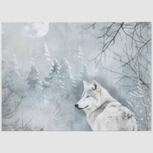 White Winter Wolf Moon Decoupage Tissue Paper