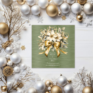 White Winterberry Green Leaf Gold Ribbon Invitation