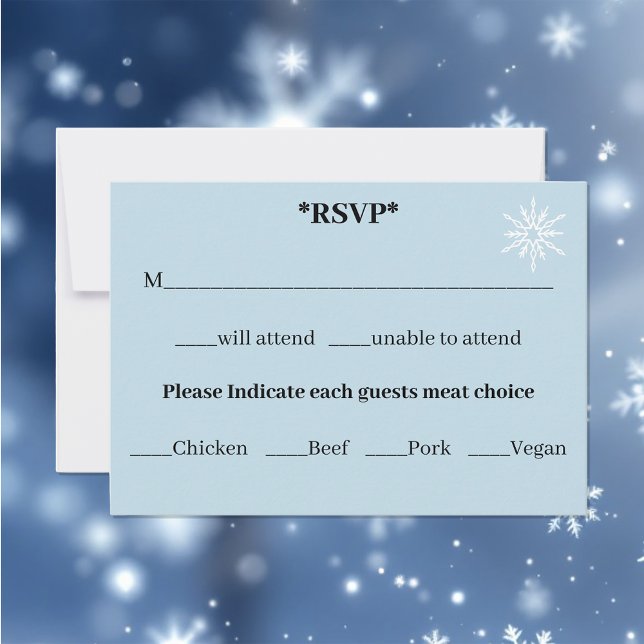 White WinterDragon Snowflakes Blue RSVP Card (Creator Uploaded)