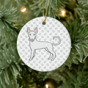 White Wire Haired Ibizan Hound Cartoon Dog & Paws Ceramic Ornament
