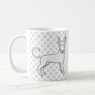 White Wire Haired Ibizan Hound Cartoon Dog & Paws Coffee Mug