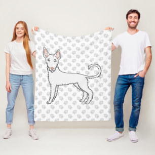 White Wire Haired Ibizan Hound Cartoon Dog & Paws Fleece Blanket