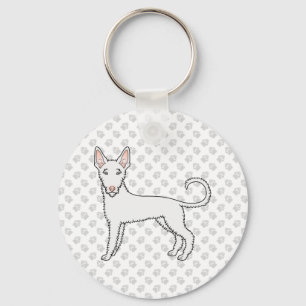 White Wire Haired Ibizan Hound Cartoon Dog & Paws Key Ring