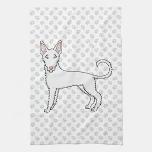 White Wire Haired Ibizan Hound Cartoon Dog & Paws Tea Towel