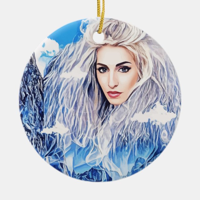 White Witch Of Snowy Mountains abstract art Ceramic Ornament (Front)