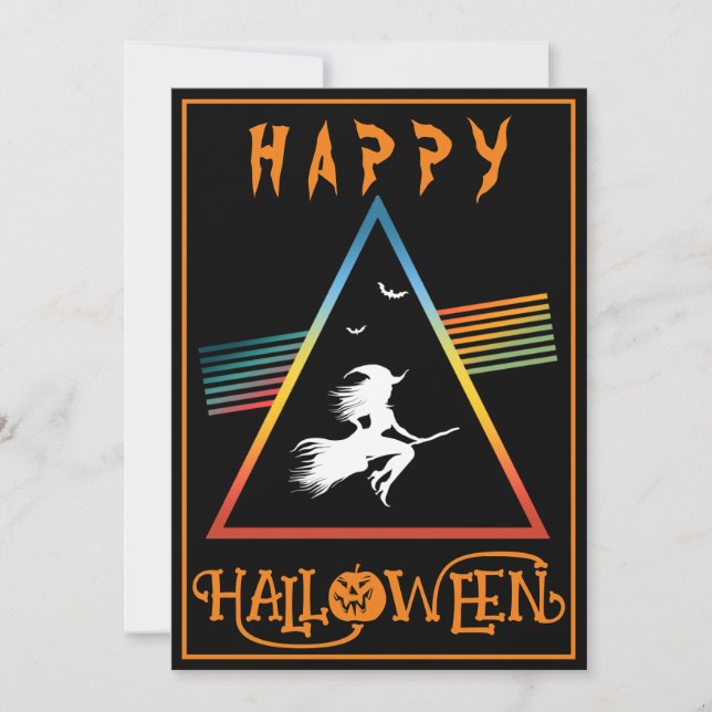 WHITE WITCH ON BROOM HAPPY HALLOWEEN COSTUME PARTY INVITATION (Front)