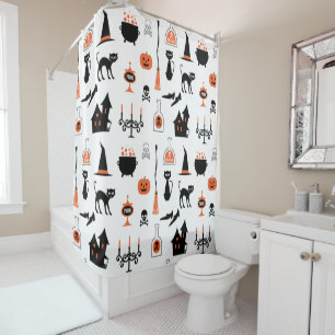 White Witchy Kids Halloween Print Shower Curtain