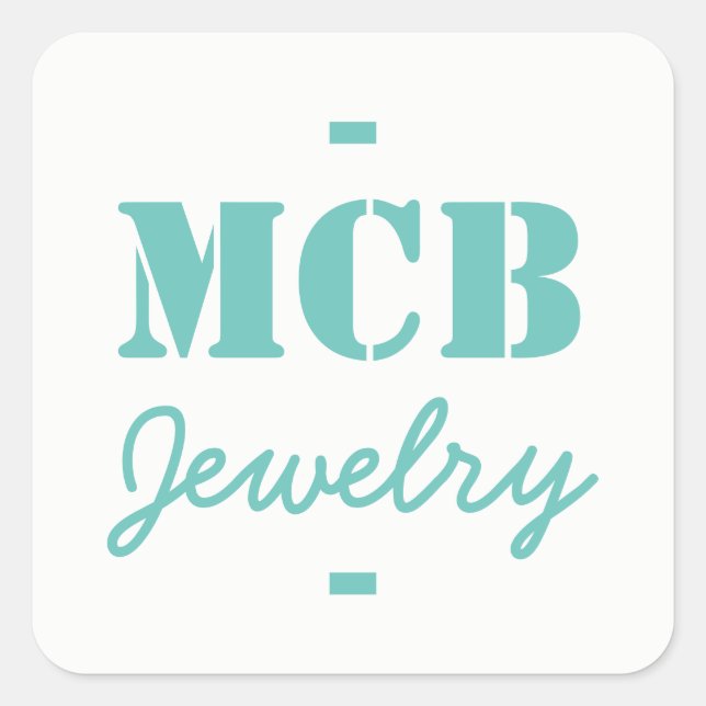 White with Aqua Blue for Jewellery Box Square Sticker (Front)