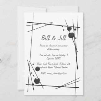 White With Black Abstract Line Art Wedding Invitation