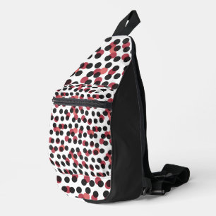 white with black and red dots sling bag