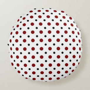 White with black and red polka dots round cushion