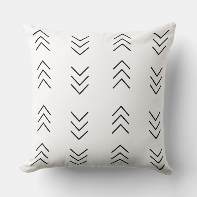 White with Black Arrow Mud Cloth Patterned Cushion (Front)