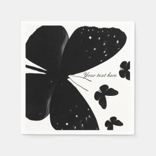 White with Black Butterflies Chic Custom Party Napkin