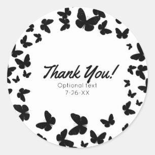White with Black Butterflies Party Custom Favour Classic Round Sticker