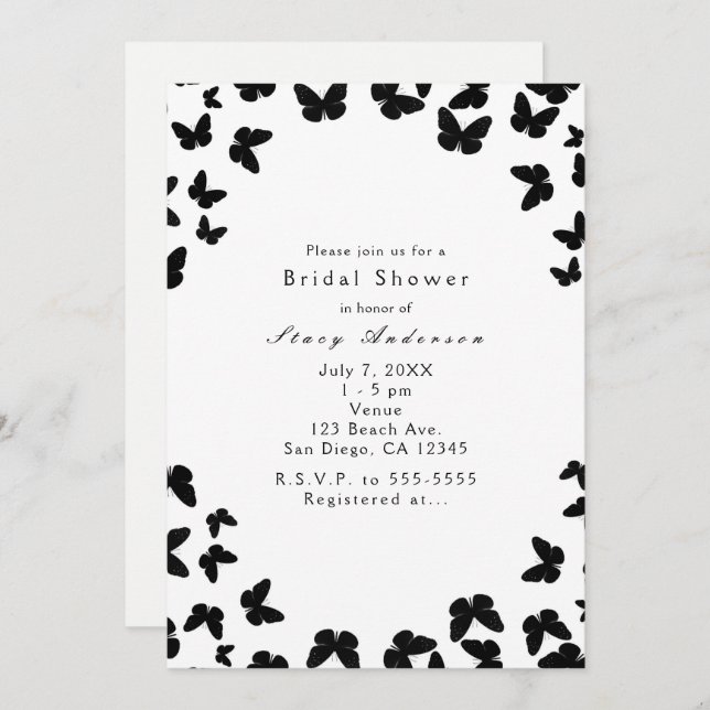 White with Black Butterflies Party Invitations (Front/Back)