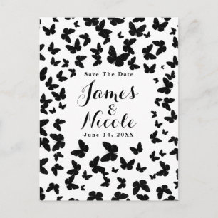White with Black Butterflies Save the Date Announcement Postcard