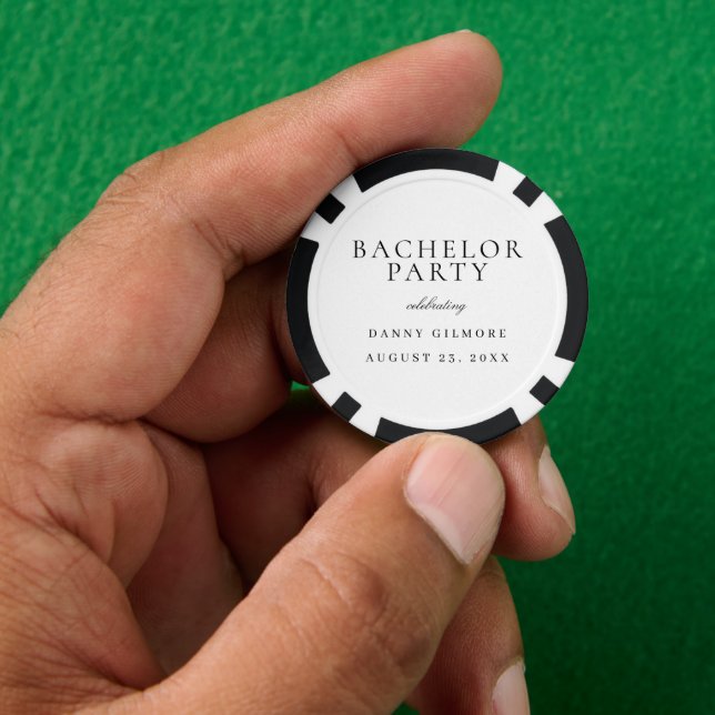 White With Black Classic Mens Bachelor Party Poker Chips (Hand)