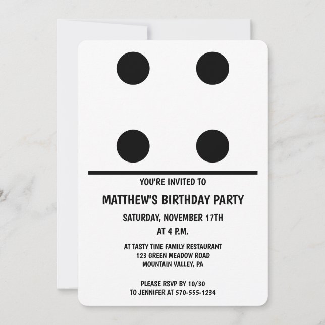 White with Black Dots Domino Custom Party Invitation (Back)