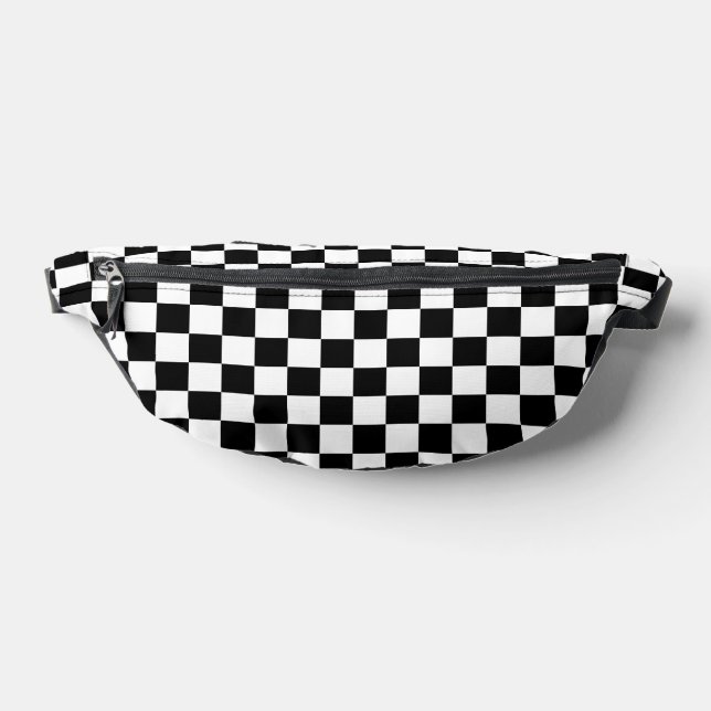 White with Black Large Square Style Pattern Bum Bags (Lay Down)
