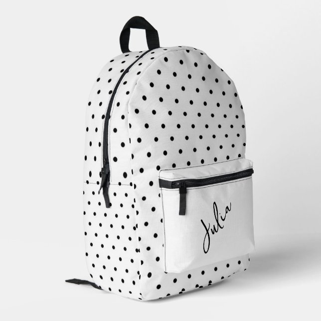 White with Black Polka Dots Personalised  Printed Backpack (Back Corner Left)