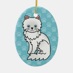 White With Blue Eyes Persian Cat Cartoon Drawing Ceramic Ornament