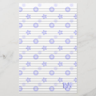 White with Blue Floral Stationery Paper Monogram